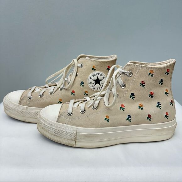 VHTF Converse platform floral suede high top athletic tennis shoes women's 10 - Picture 2 of 9